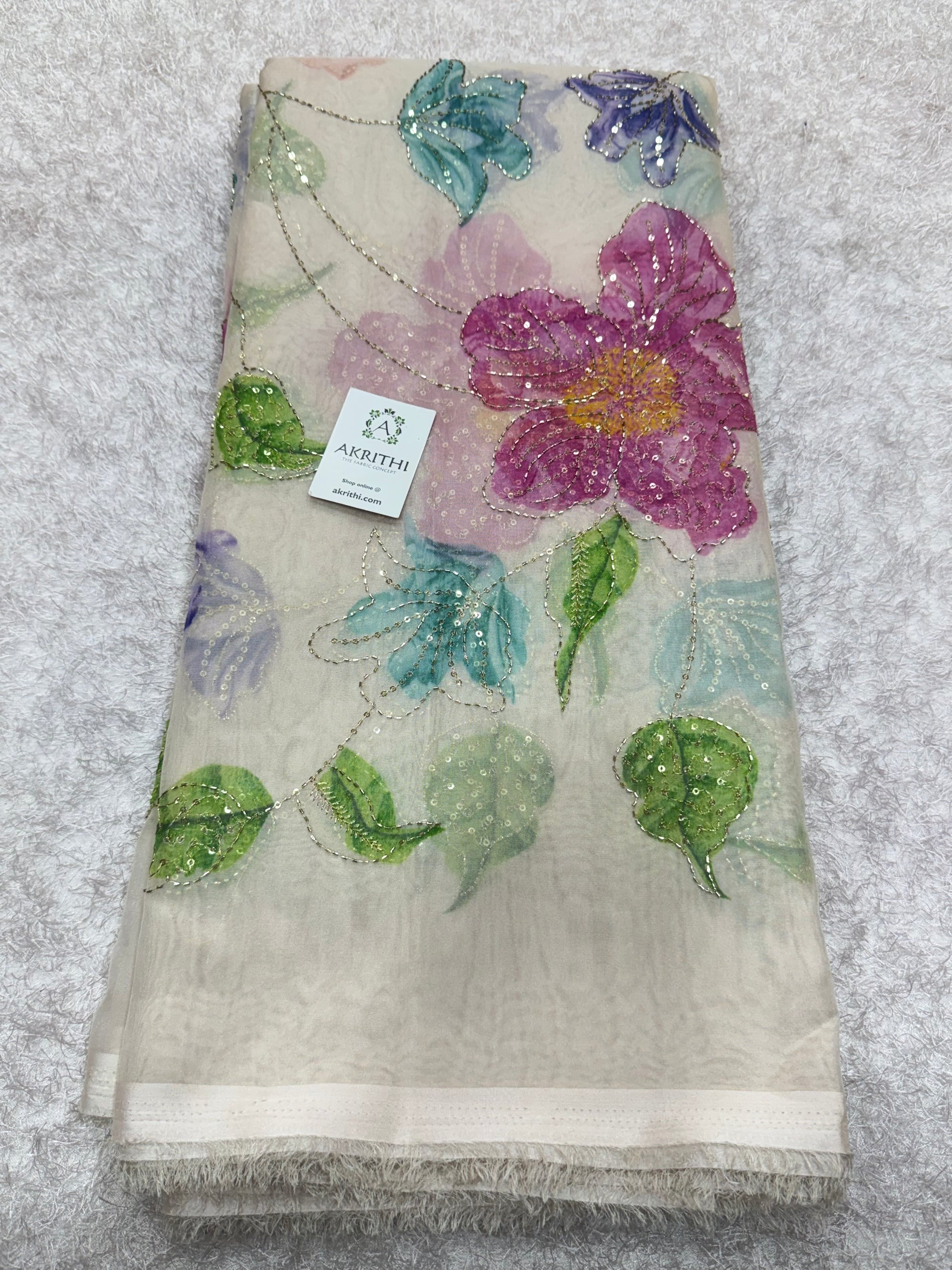 Embroidered soft viscose organza fabric