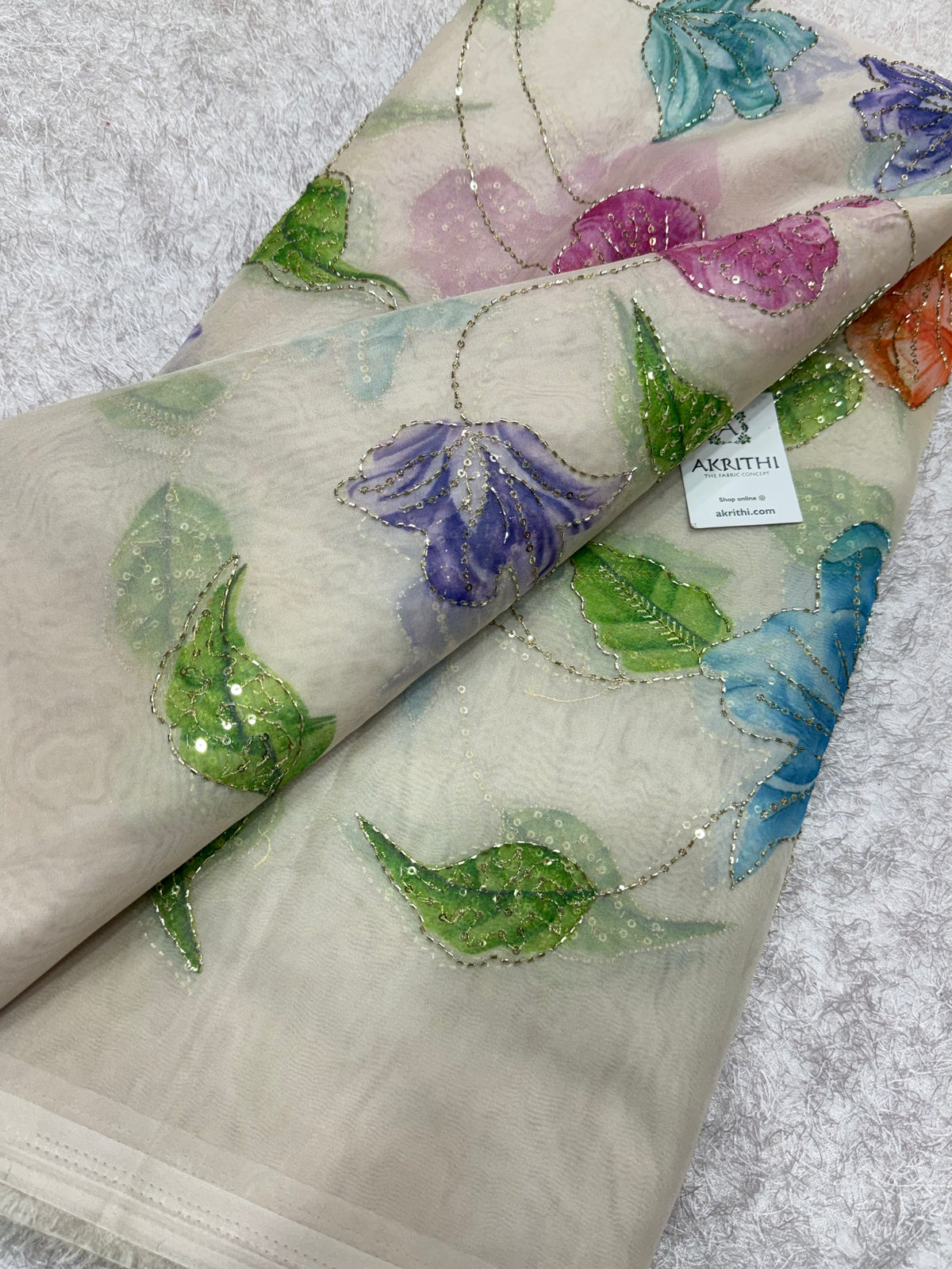 Embroidered soft viscose organza fabric