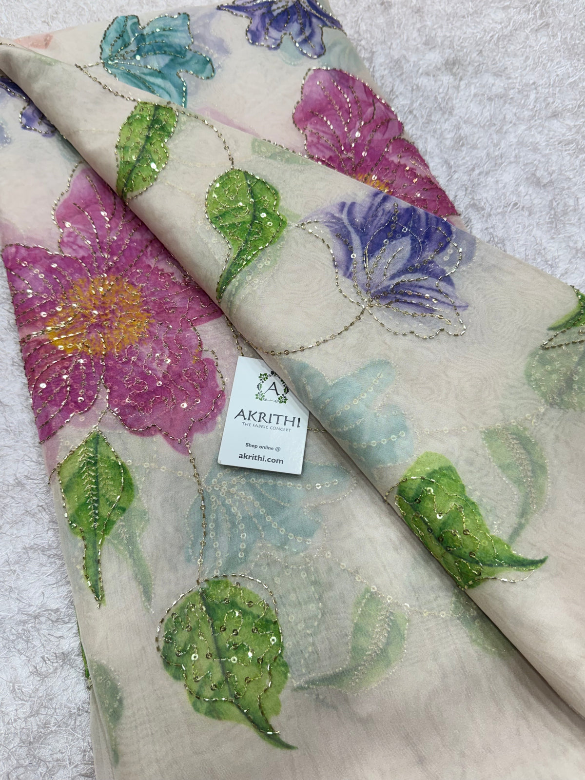 Embroidered soft viscose organza fabric