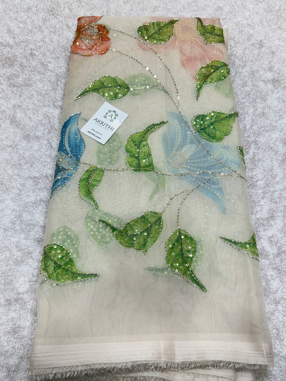 Embroidered soft viscose organza fabric