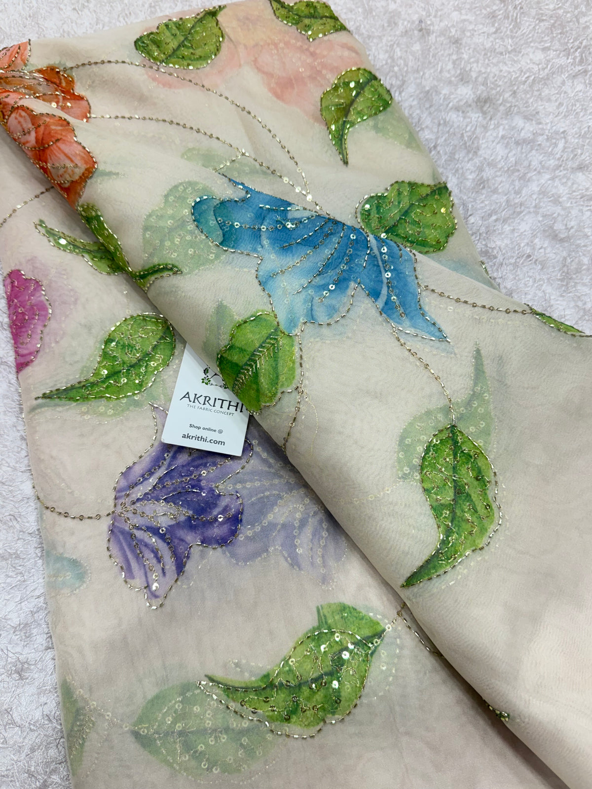 Embroidered soft viscose organza fabric