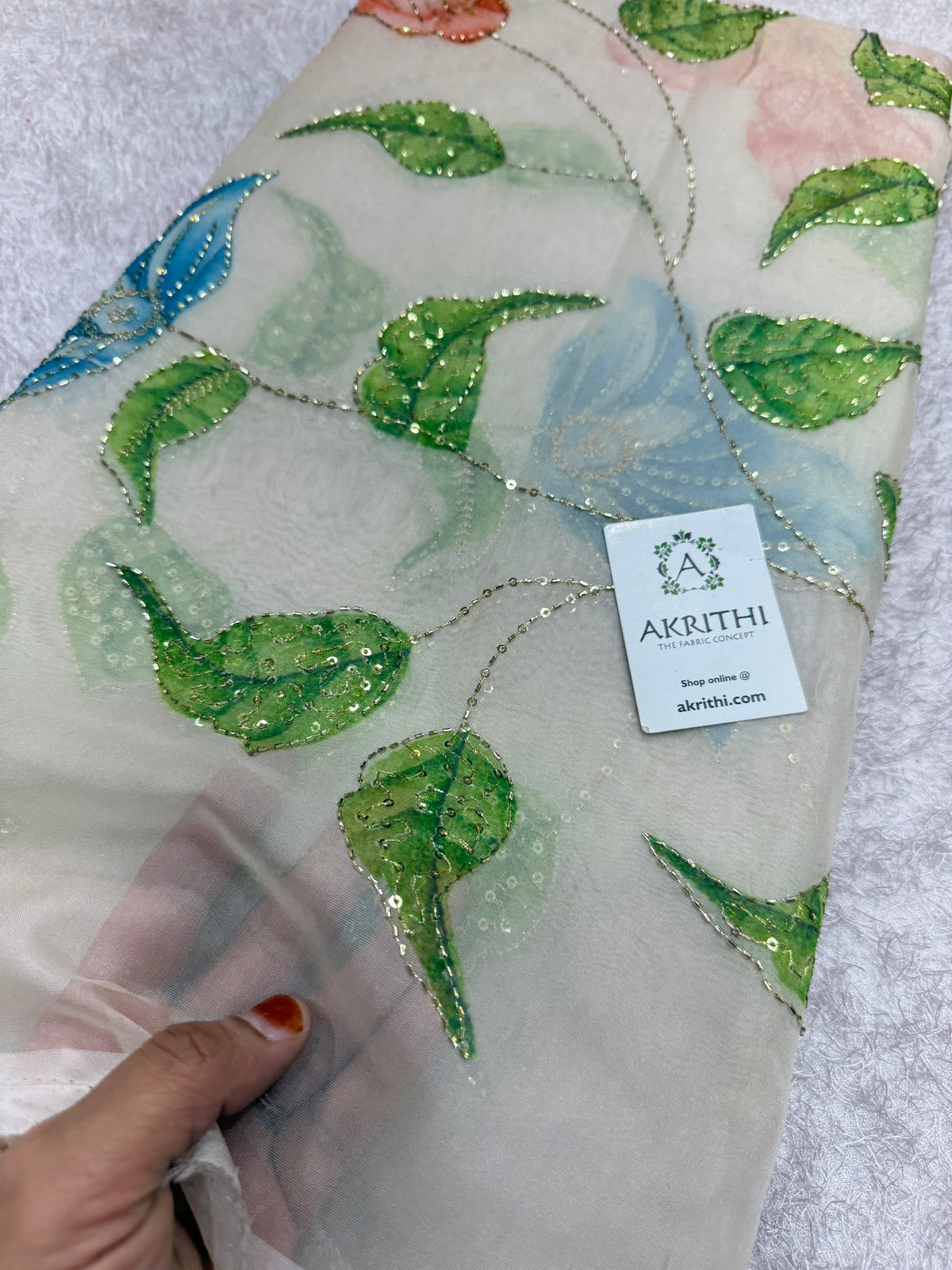 Embroidered soft viscose organza fabric