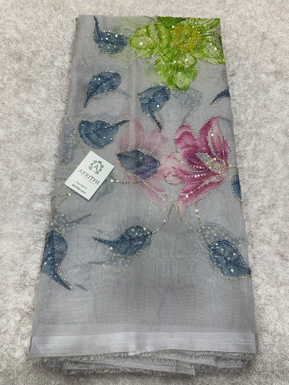 Embroidered soft viscose organza fabric