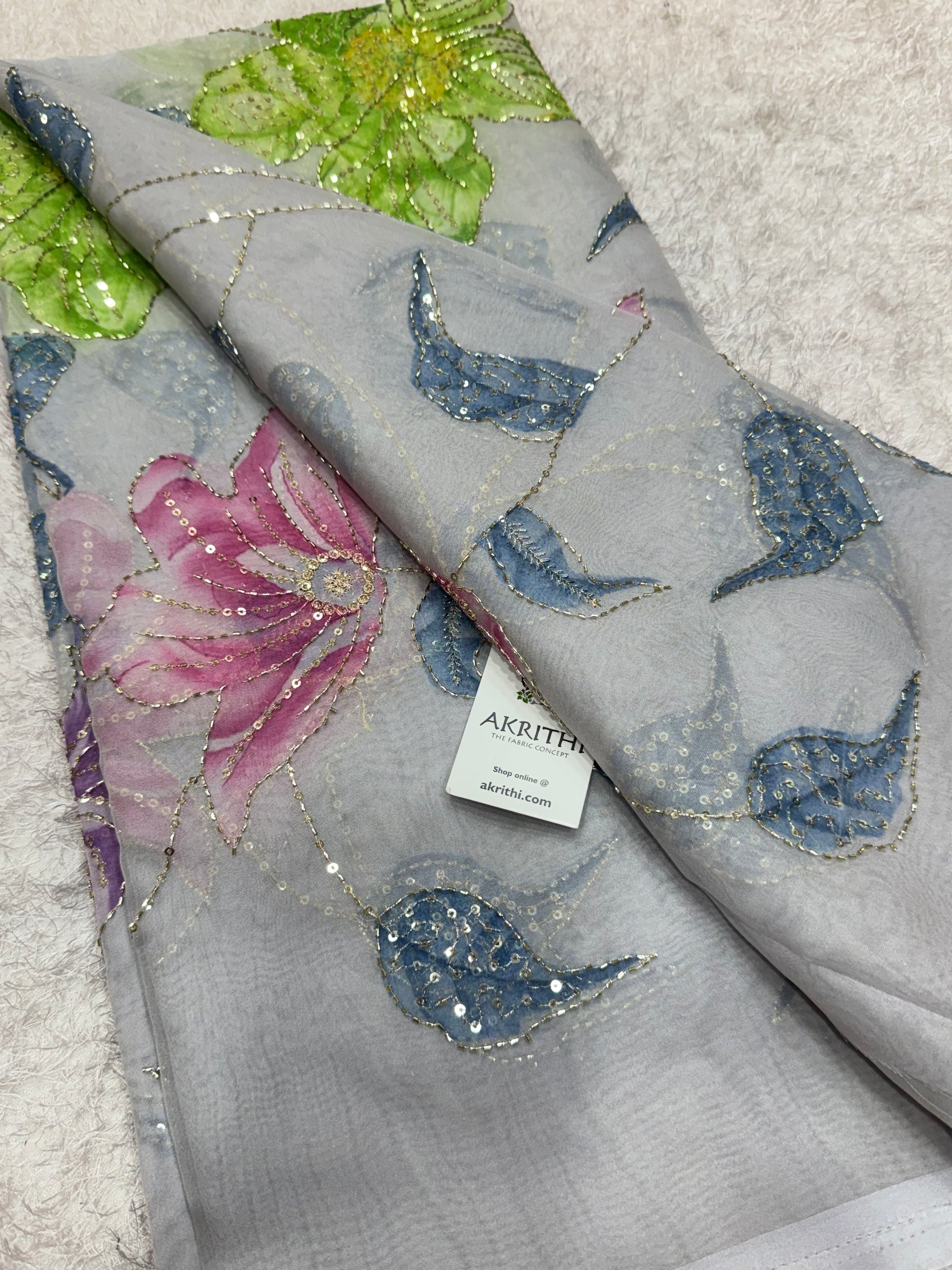 Embroidered soft viscose organza fabric