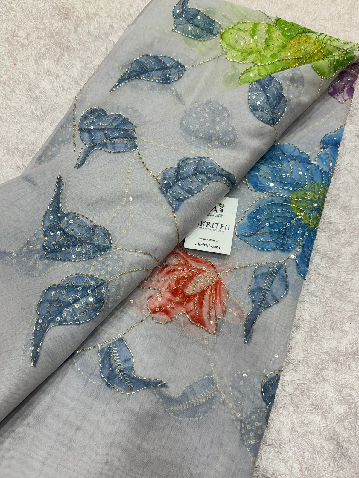 Embroidered soft viscose organza fabric