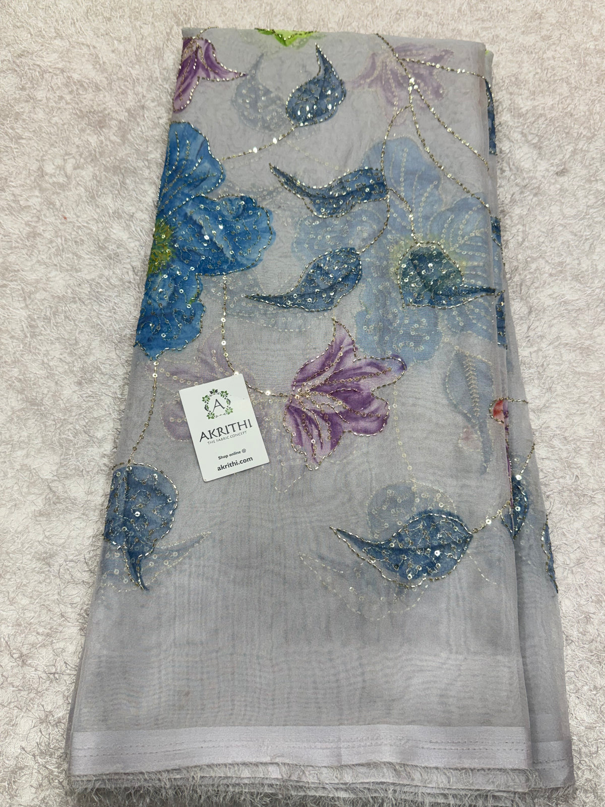 Embroidered soft viscose organza fabric