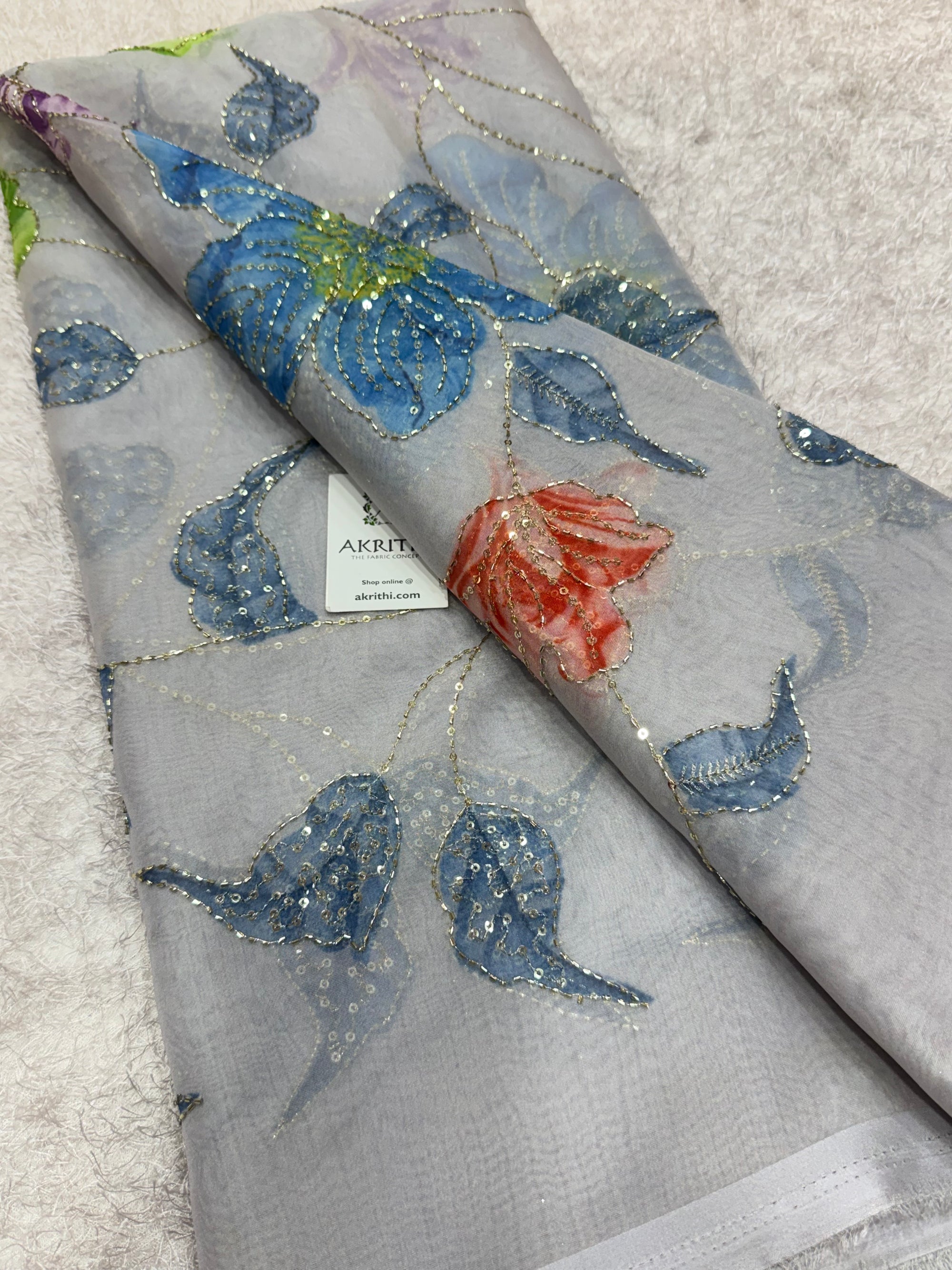 Embroidered soft viscose organza fabric