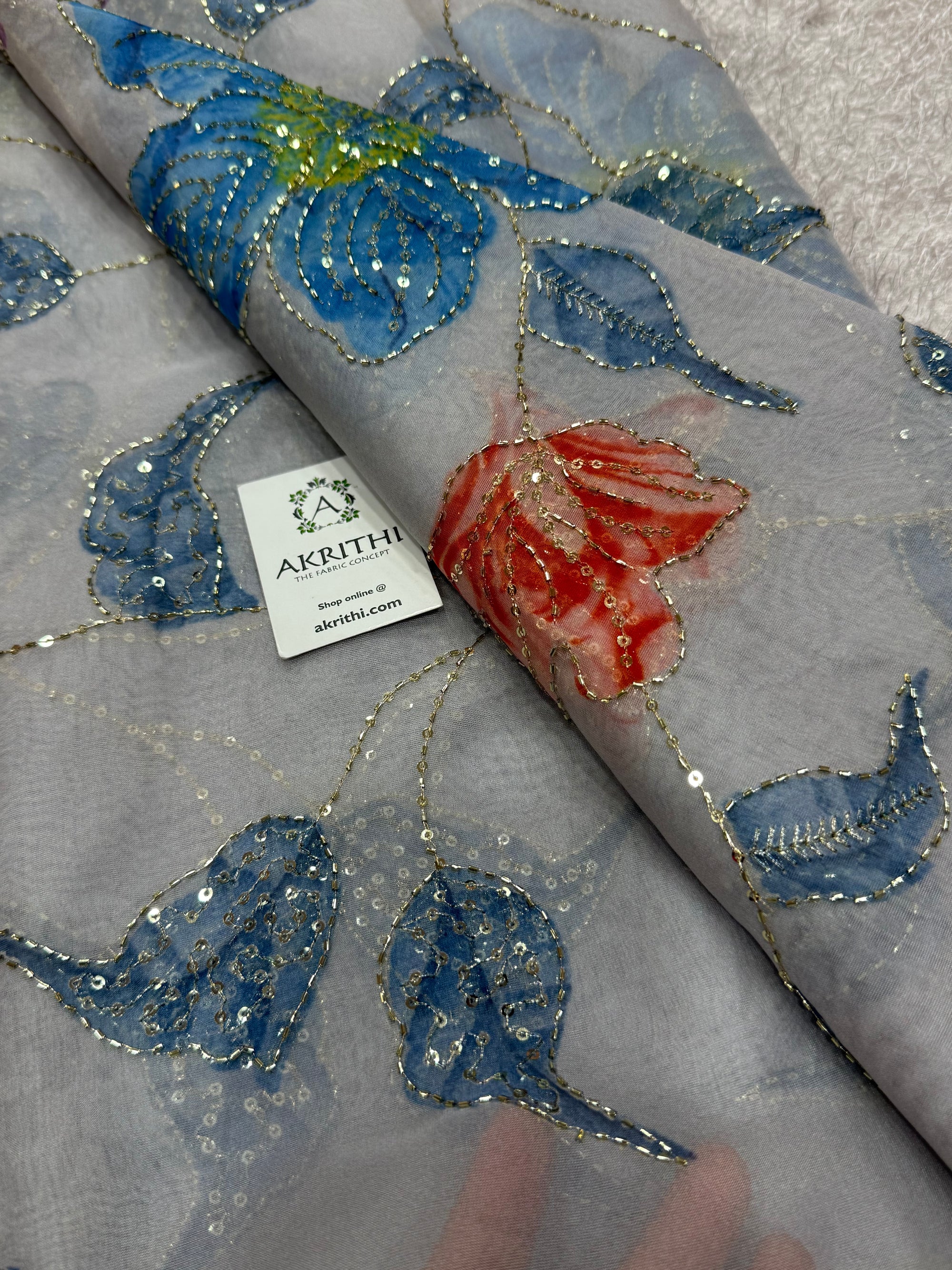 Embroidered soft viscose organza fabric