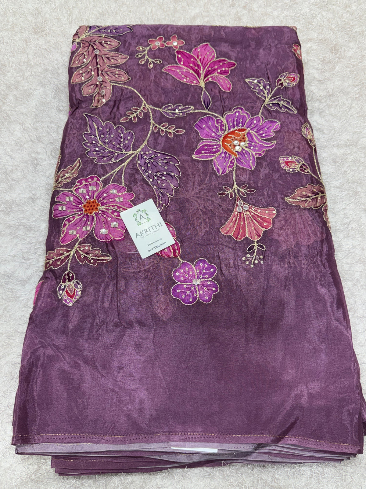Embroidered soft viscose chinon fabric