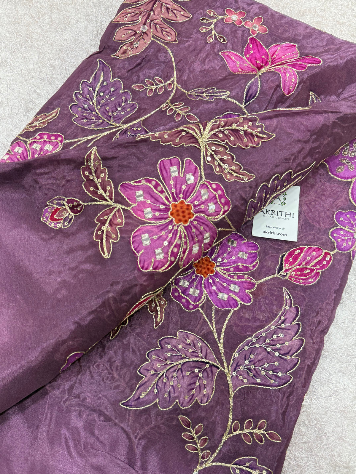 Embroidered soft viscose chinon fabric