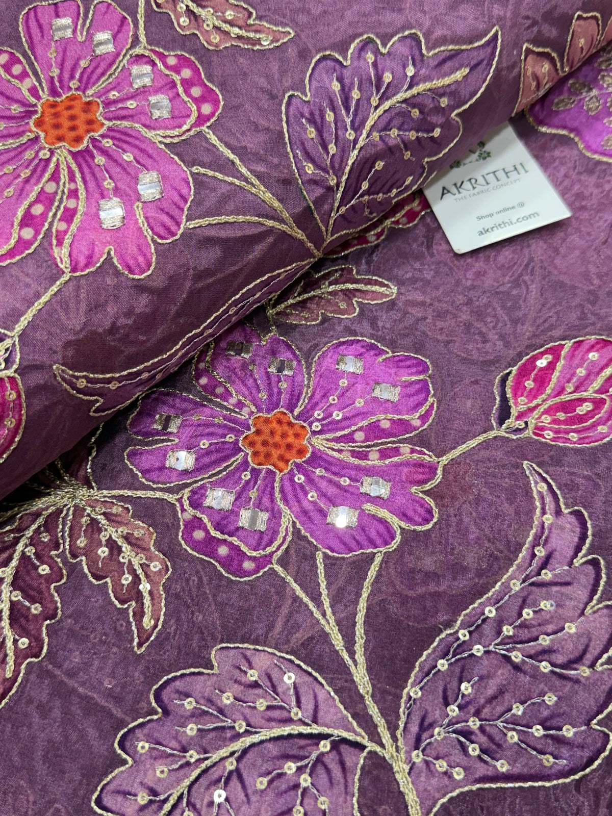 Embroidered soft viscose chinon fabric