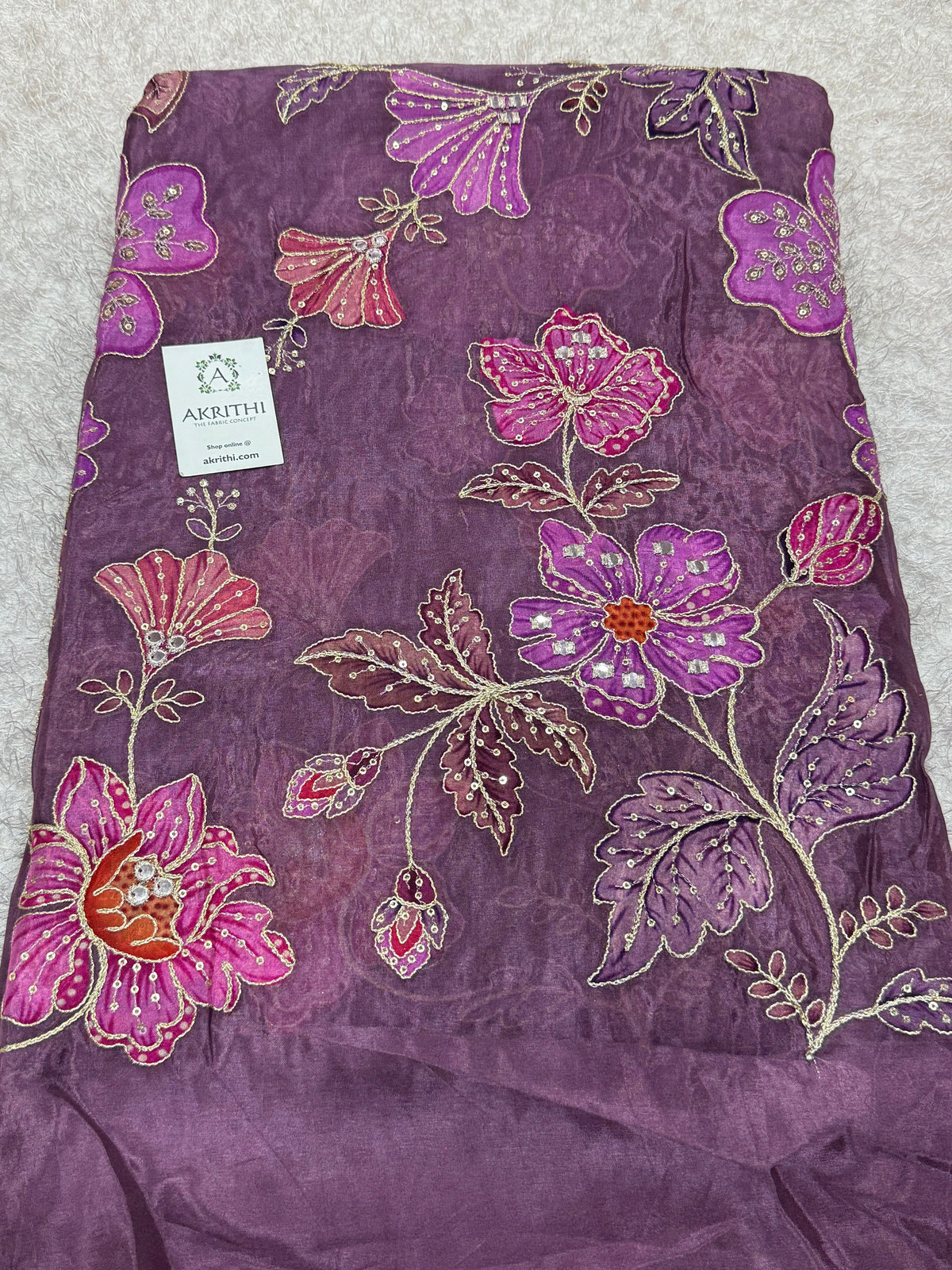 Embroidered soft viscose chinon fabric