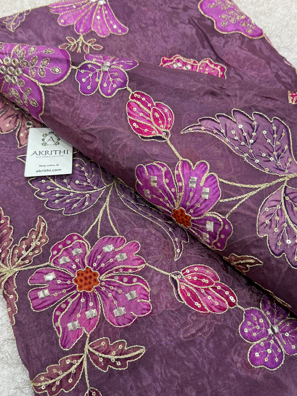 Embroidered soft viscose chinon fabric