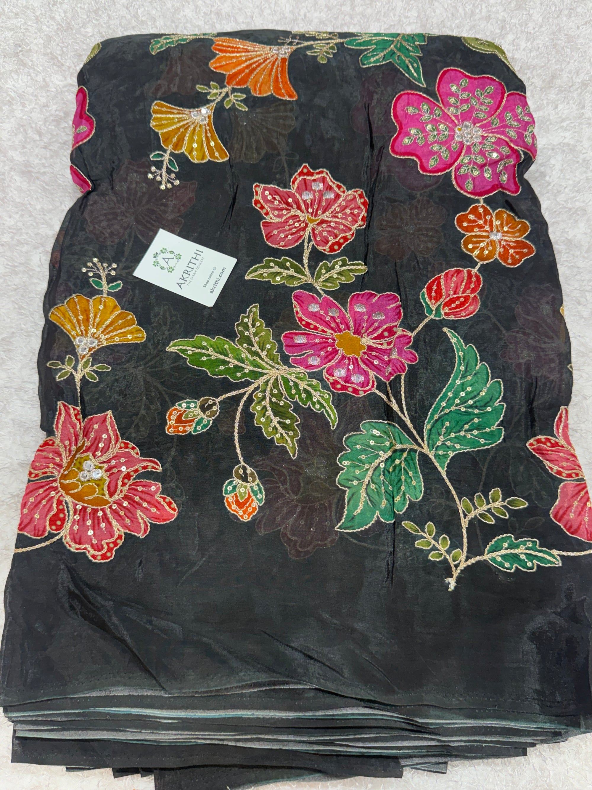 Embroidered soft viscose chinon fabric