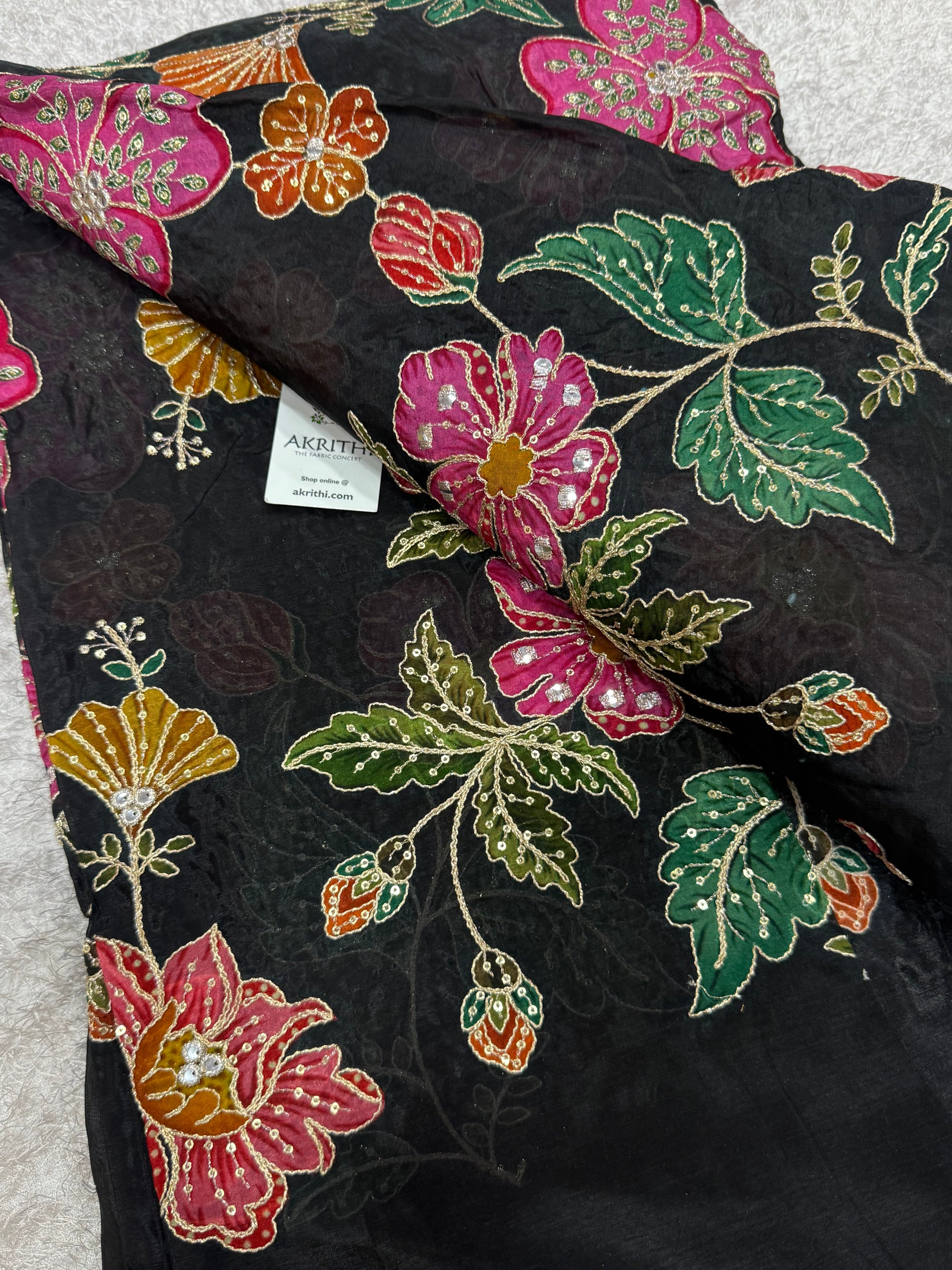 Embroidered soft viscose chinon fabric