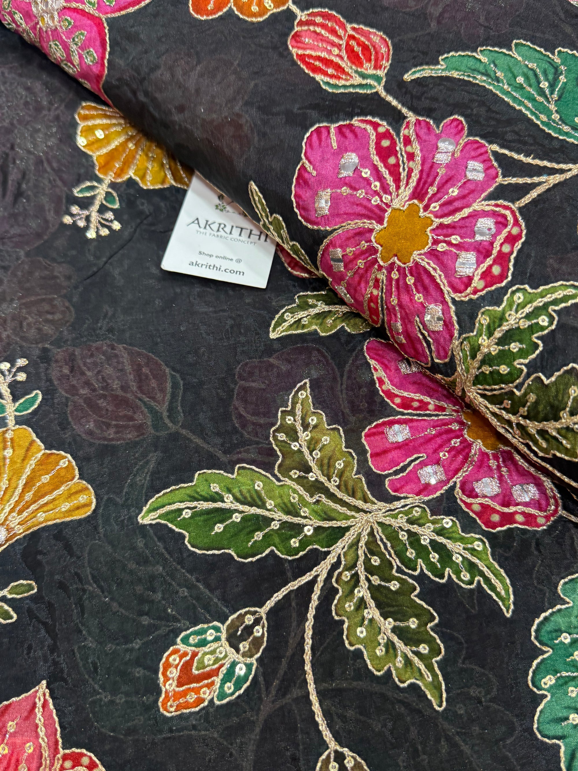 Embroidered soft viscose chinon fabric