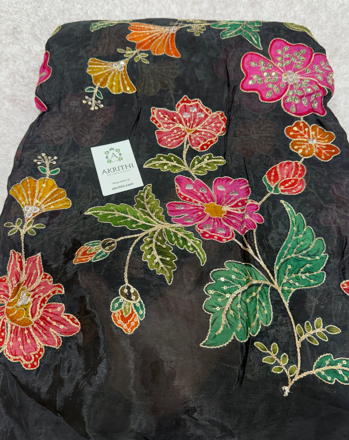 Embroidered soft viscose chinon fabric