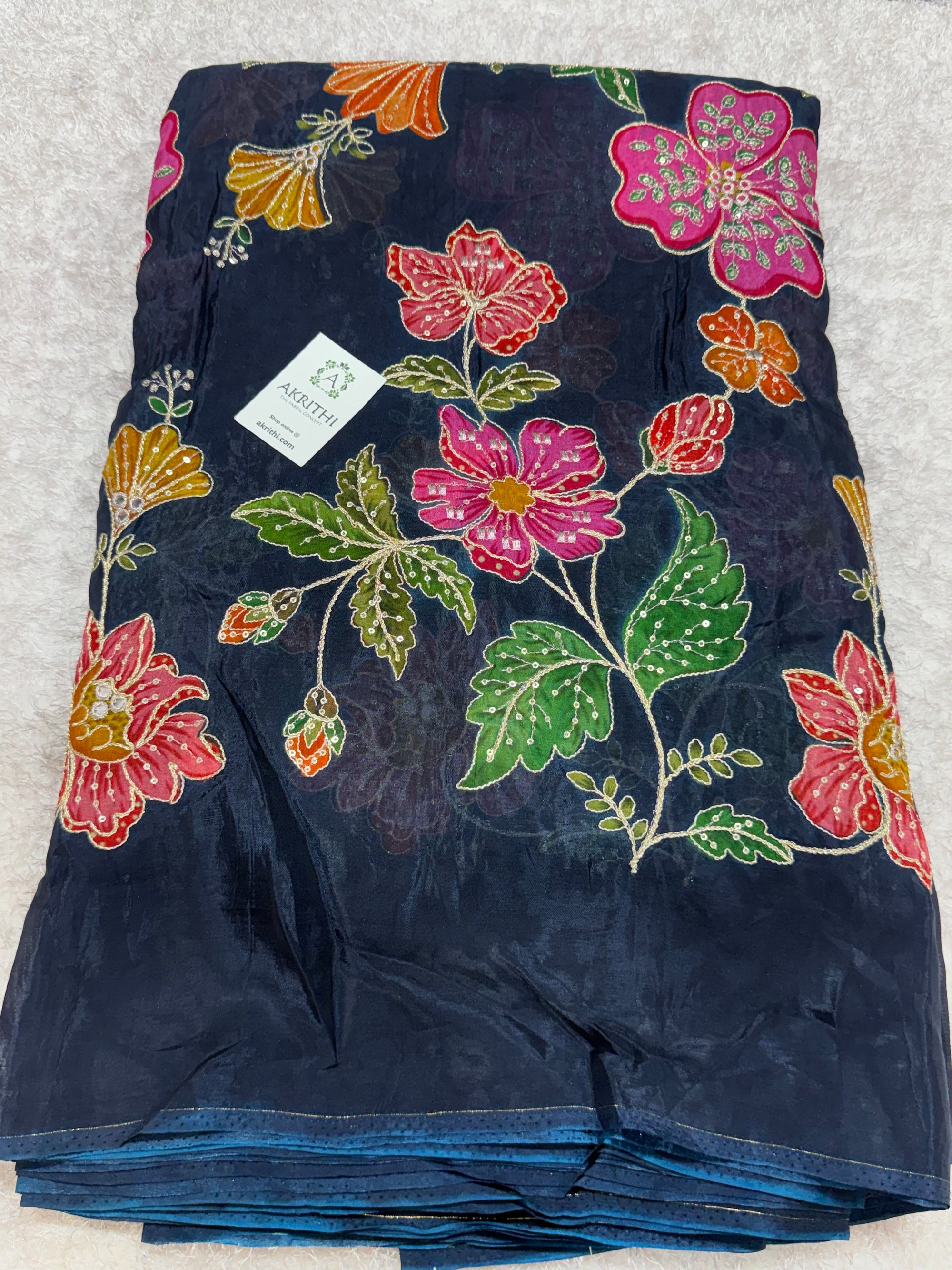 Embroidered soft viscose chinon fabric