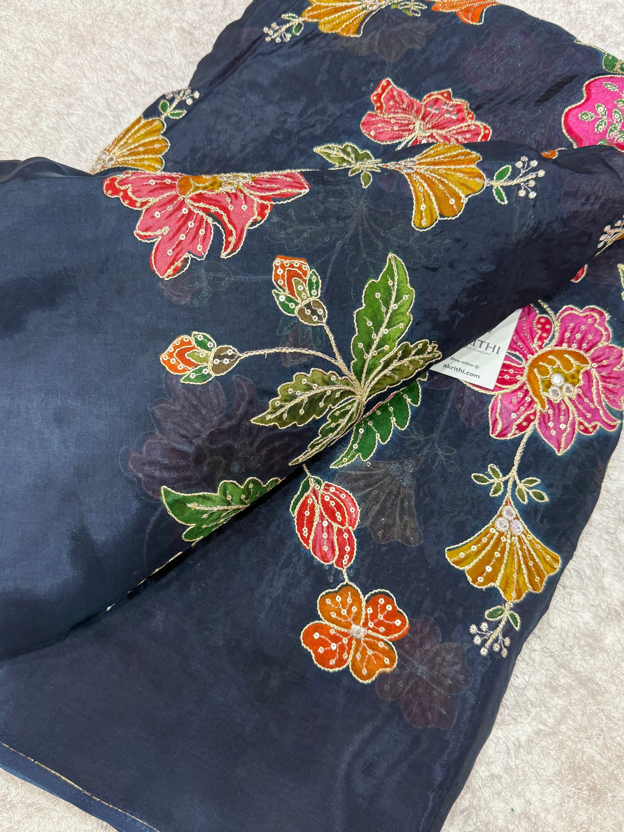 Embroidered soft viscose chinon fabric