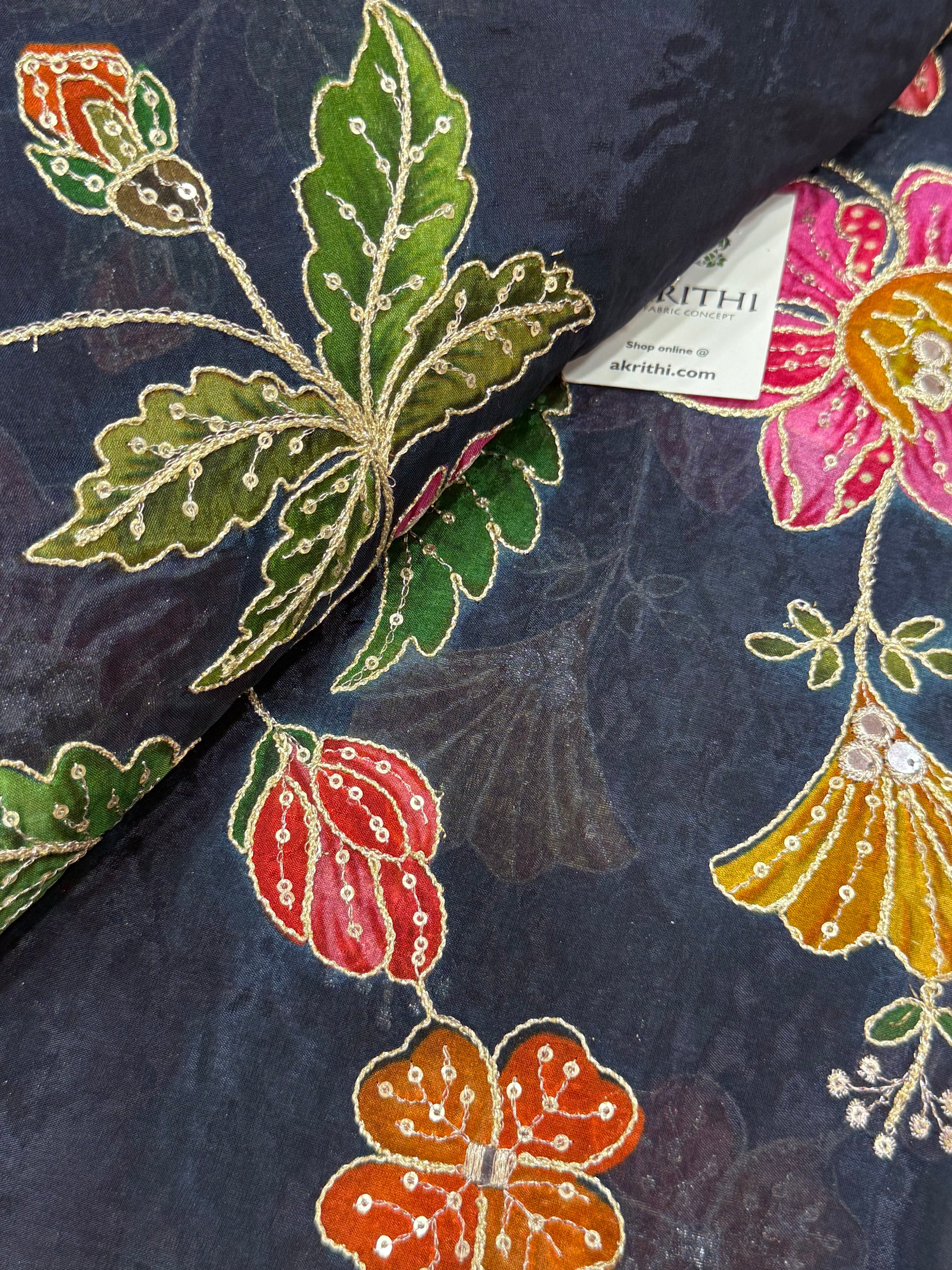 Embroidered soft viscose chinon fabric