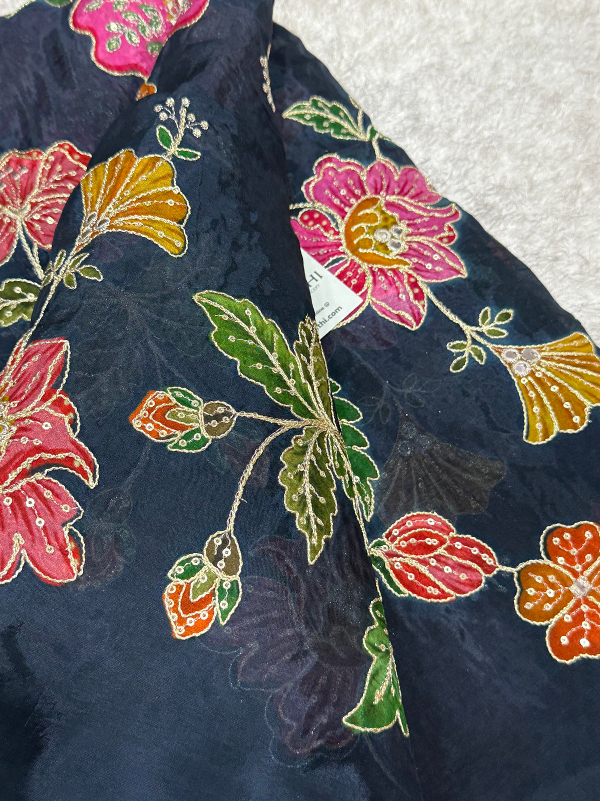 Embroidered soft viscose chinon fabric