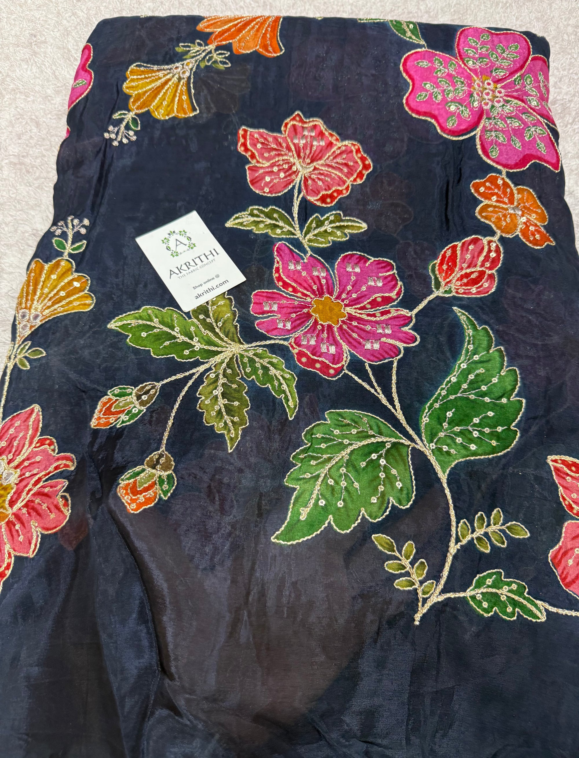 Embroidered soft viscose chinon fabric