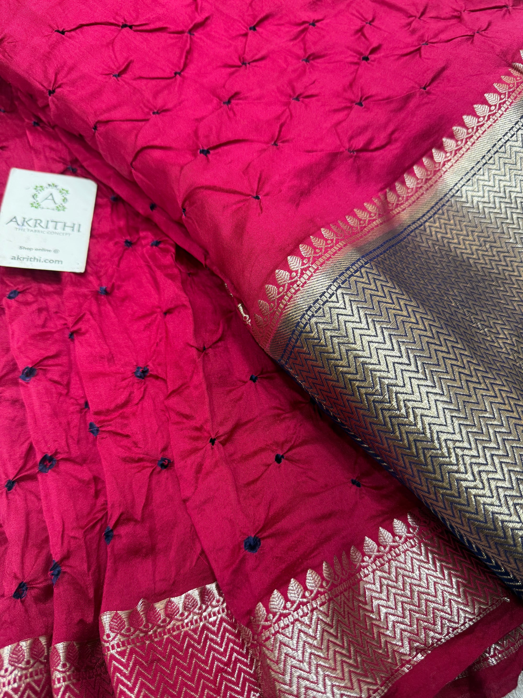 Pure chiniya silk bandhani with Banarasi border fabric