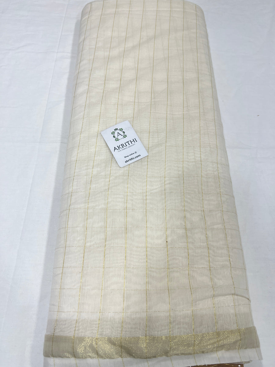 Dyeable chanderi with gold zari checks fabric