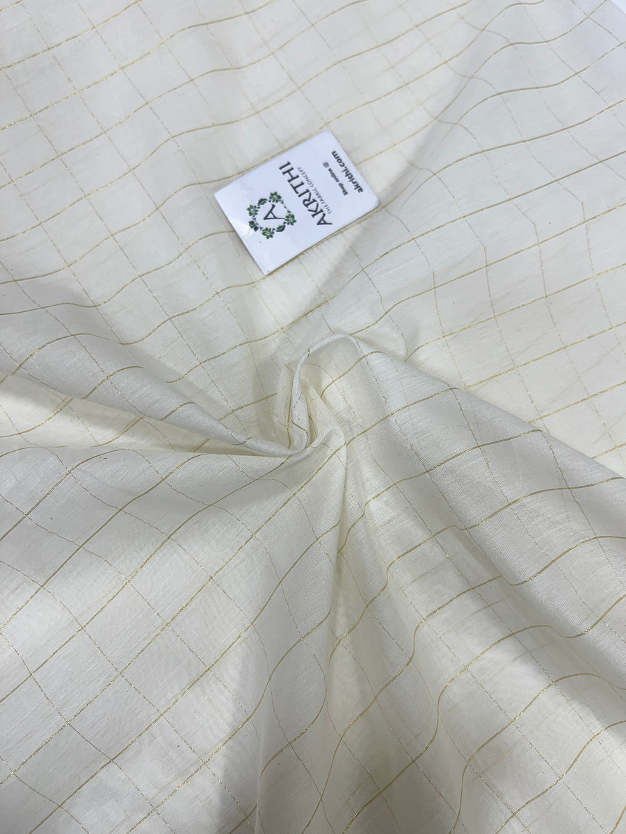 Dyeable chanderi with gold zari checks fabric