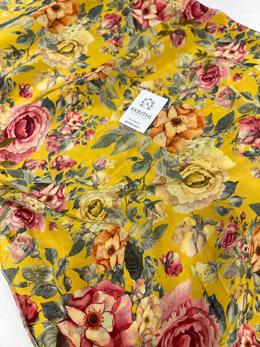 Digital floral printed pure crepe fabric