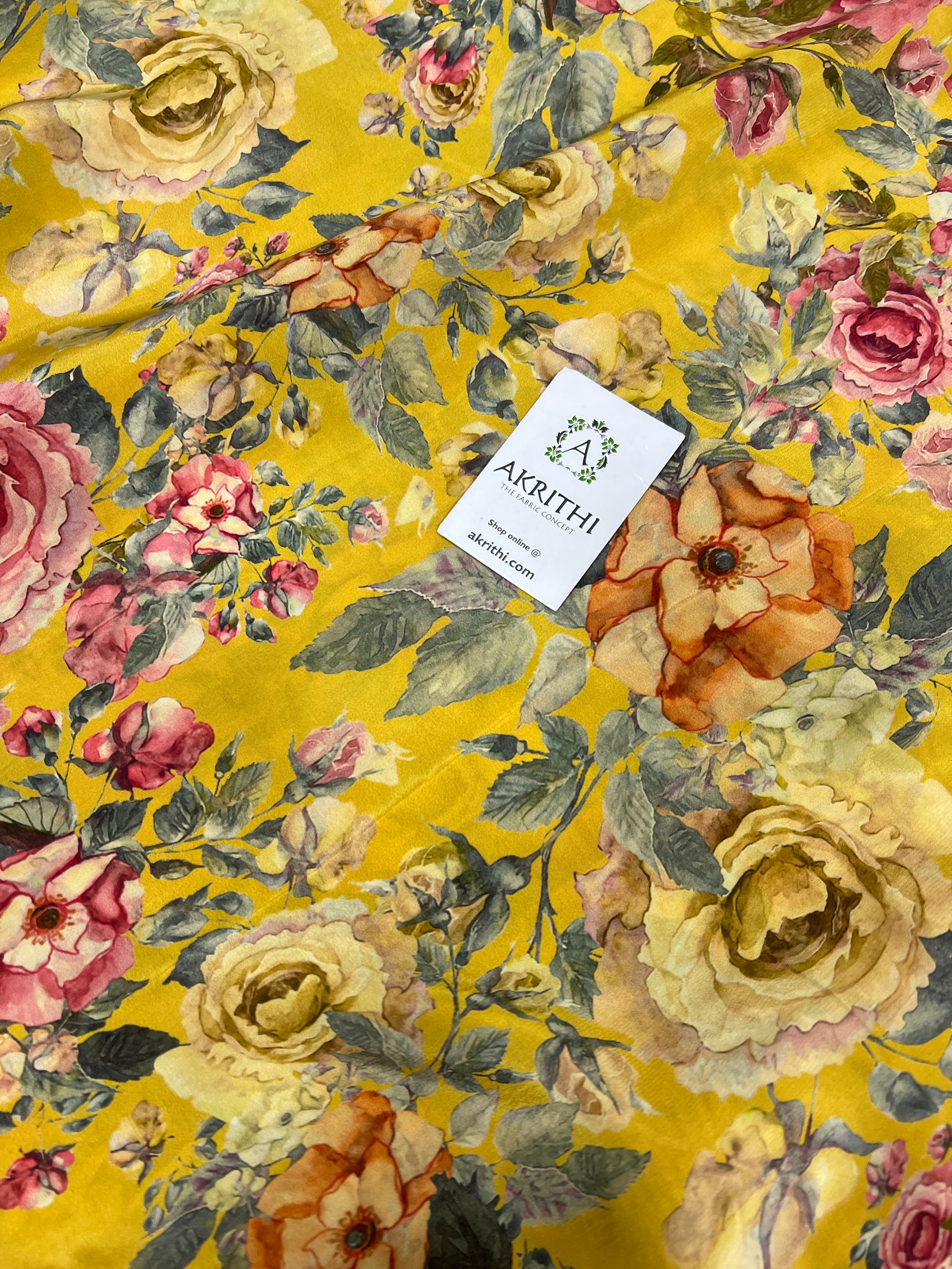 Digital floral printed pure crepe fabric