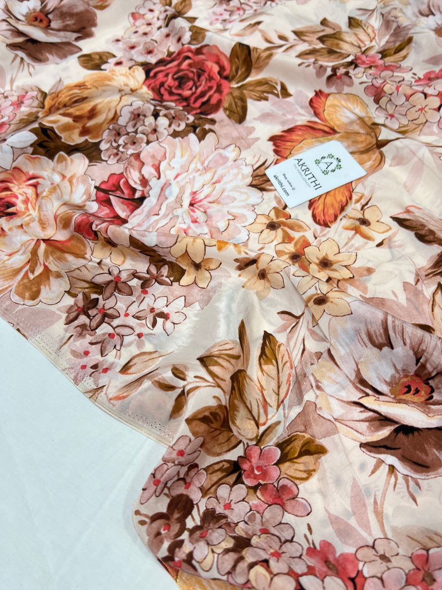 Digital floral printed pure crepe fabric