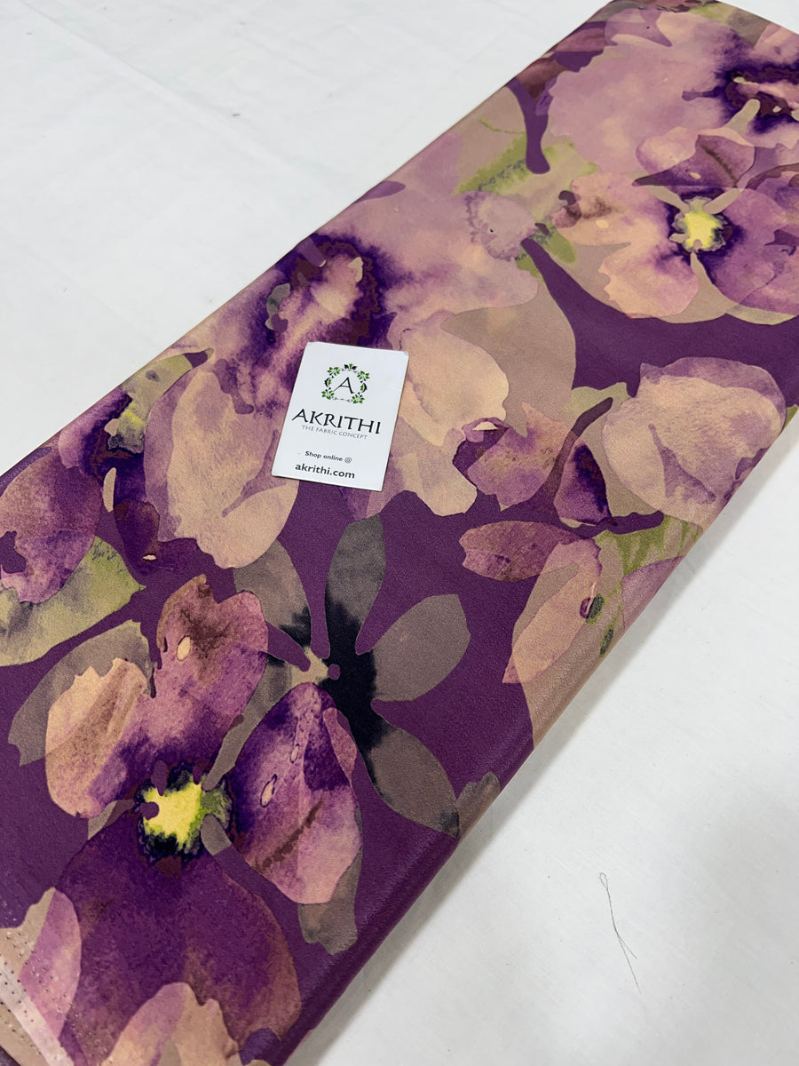 Digital floral printed pure crepe fabric