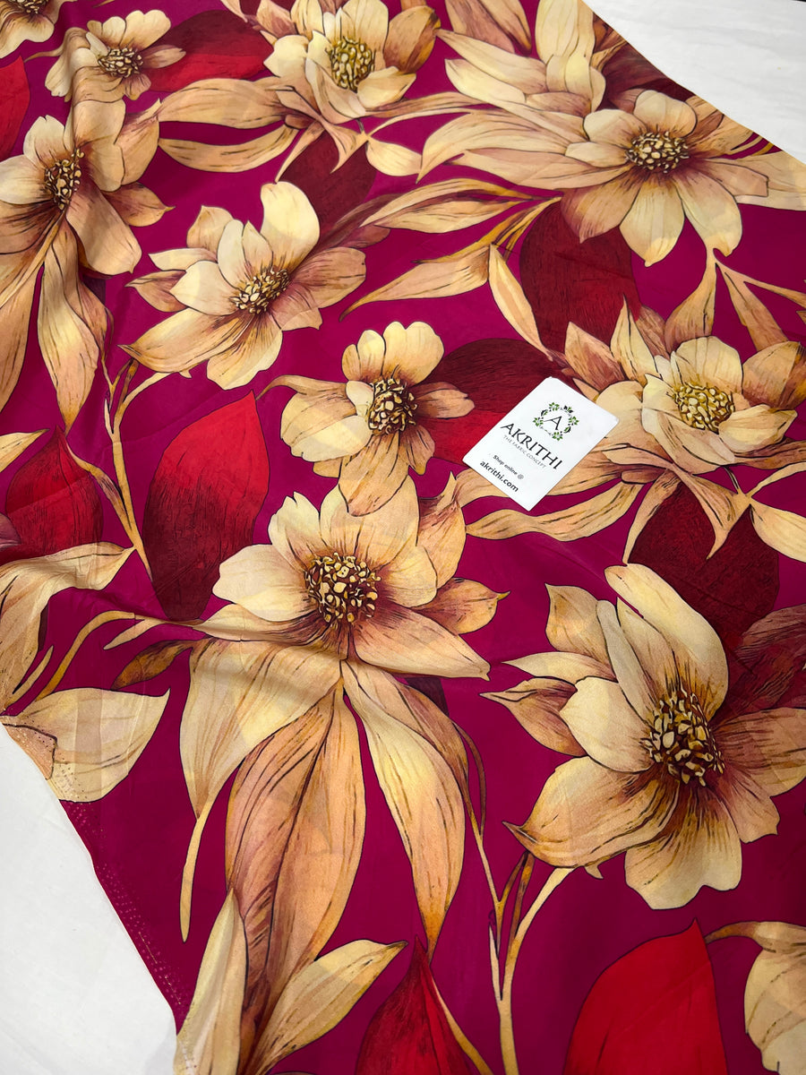 Digital floral printed pure crepe fabric