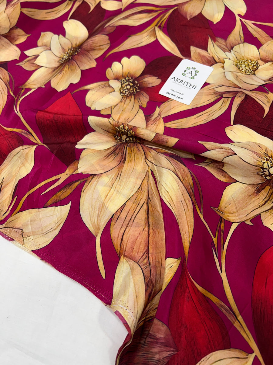 Digital floral printed pure crepe fabric