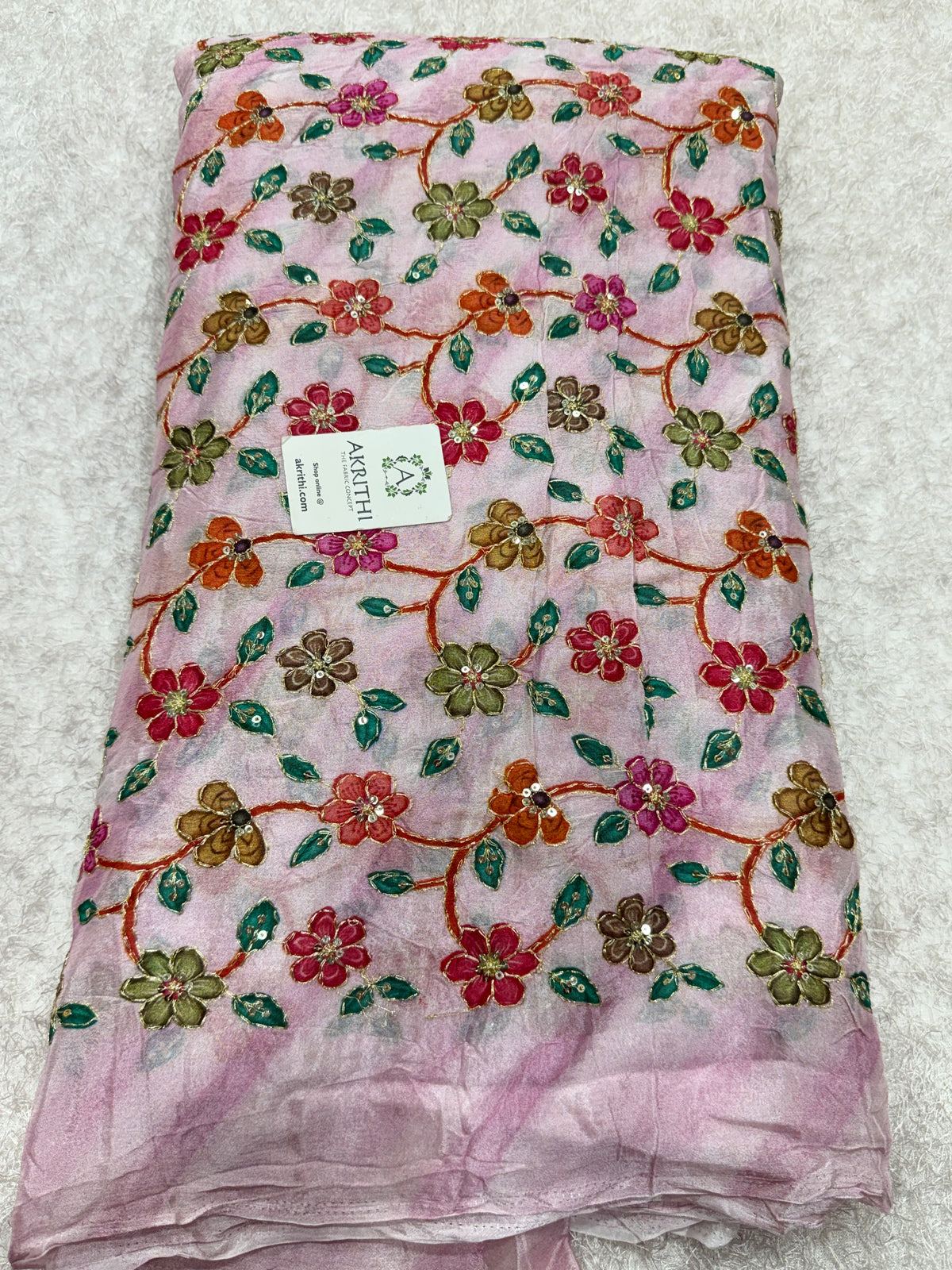 Embroidered soft viscose chinon fabric