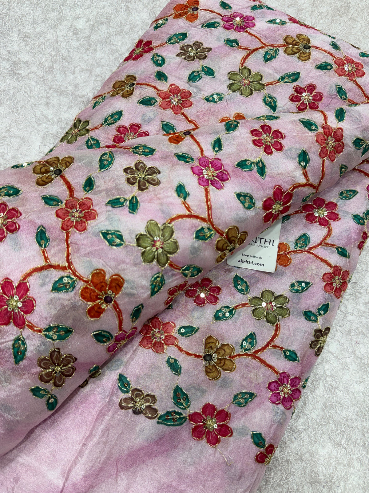 Embroidered soft viscose chinon fabric