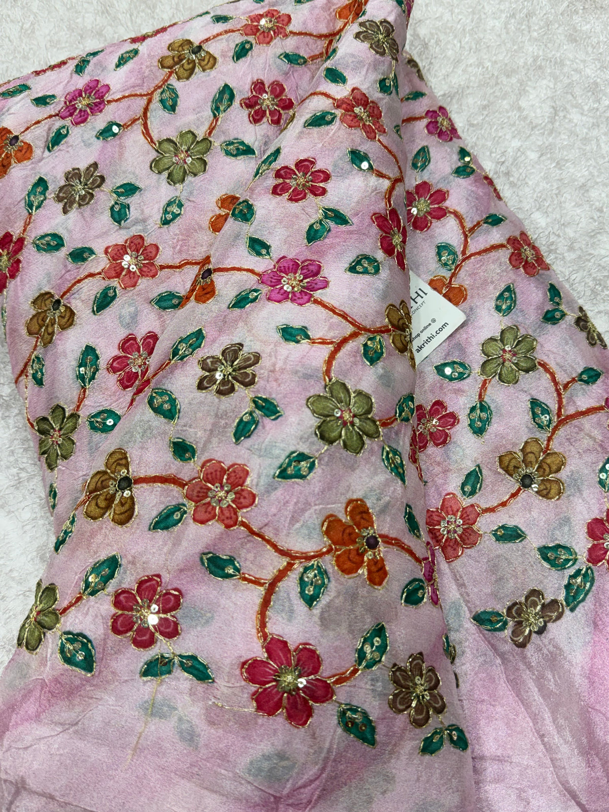 Embroidered soft viscose chinon fabric