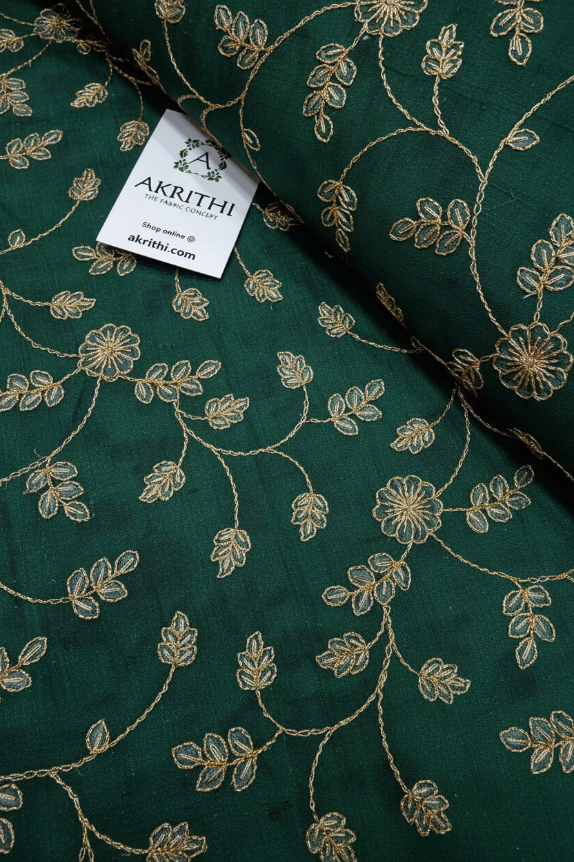 Pure raw silk zari embroidered fabric