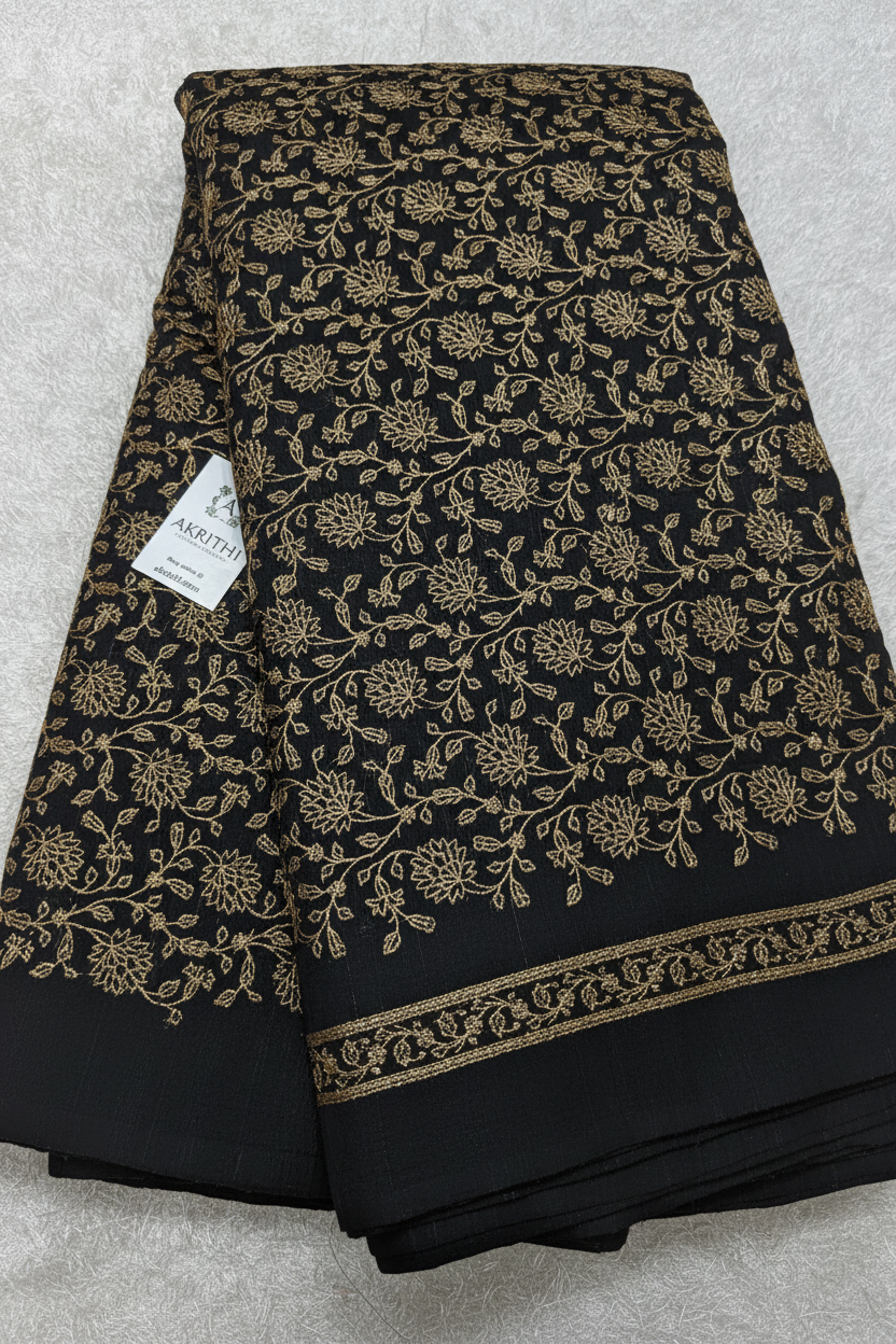 Pure raw silk zari embroidered fabric