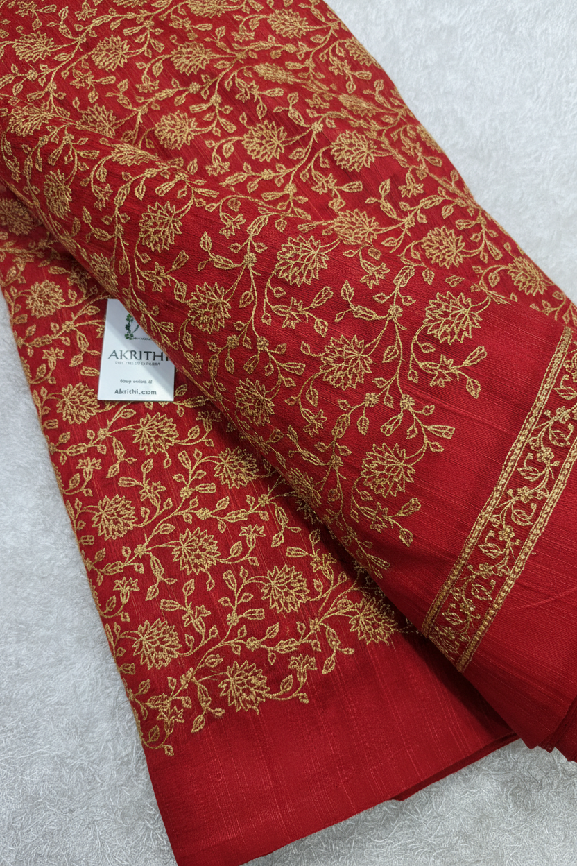 Pure raw silk zari embroidered fabric
