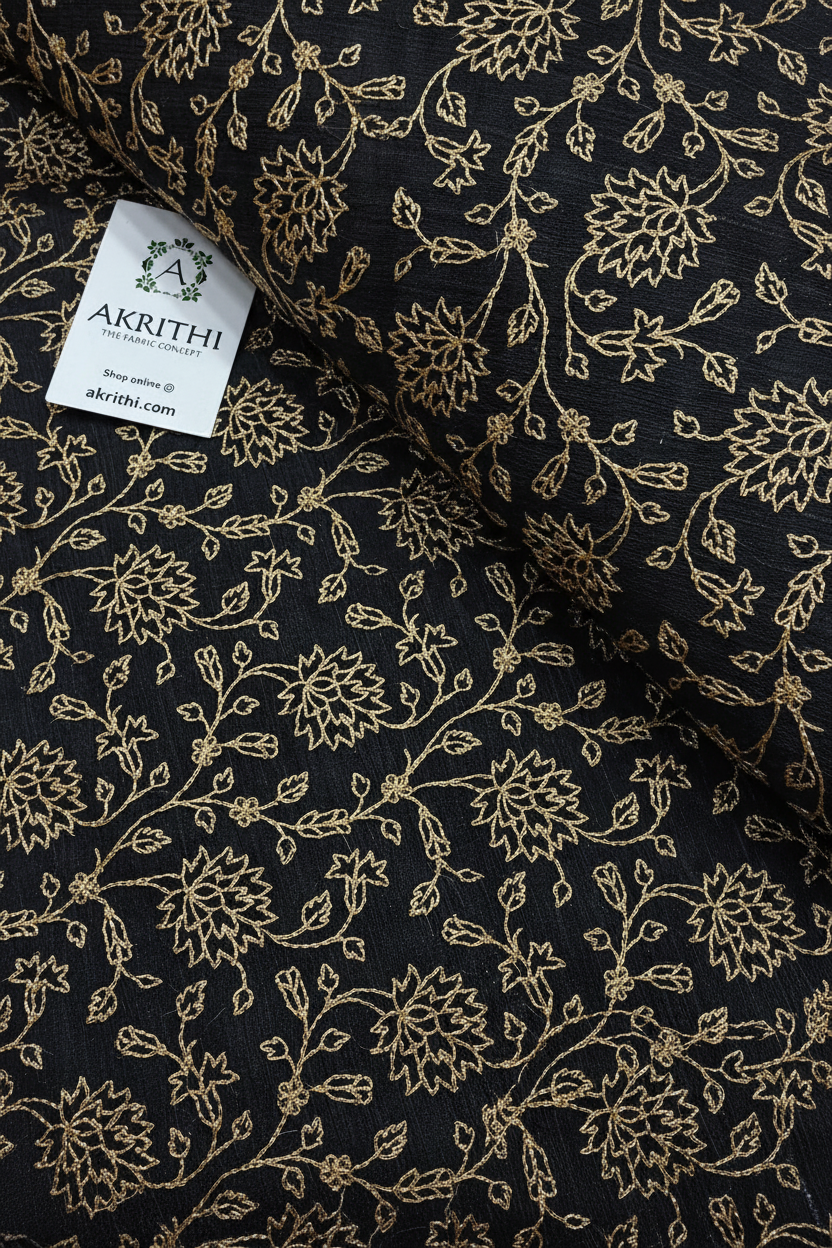 Pure raw silk zari embroidered fabric