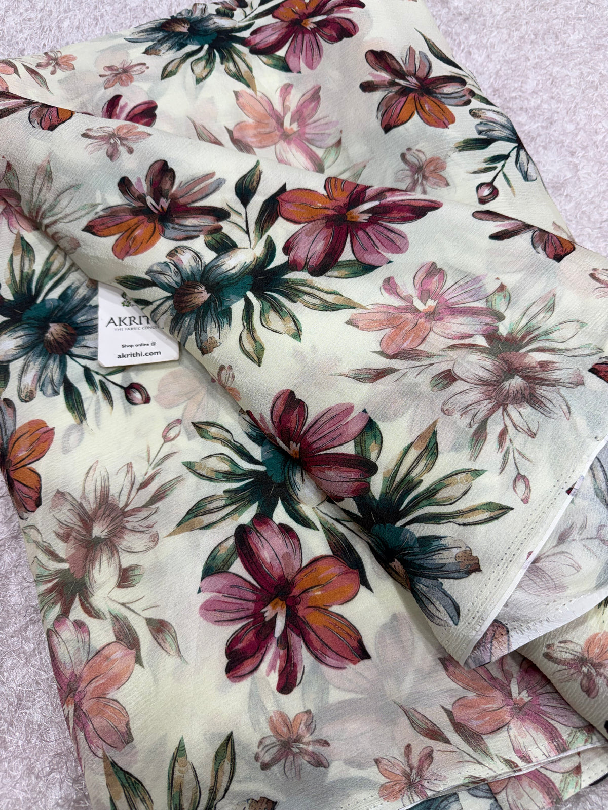 Digital floral printed pure chinon fabric