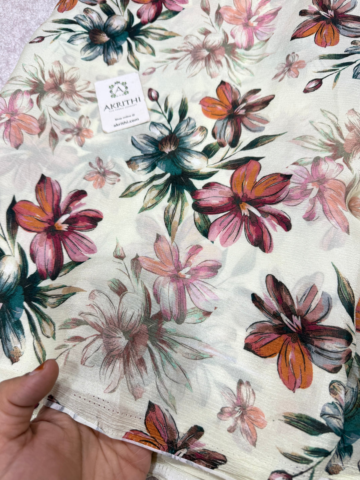 Digital floral printed pure chinon fabric