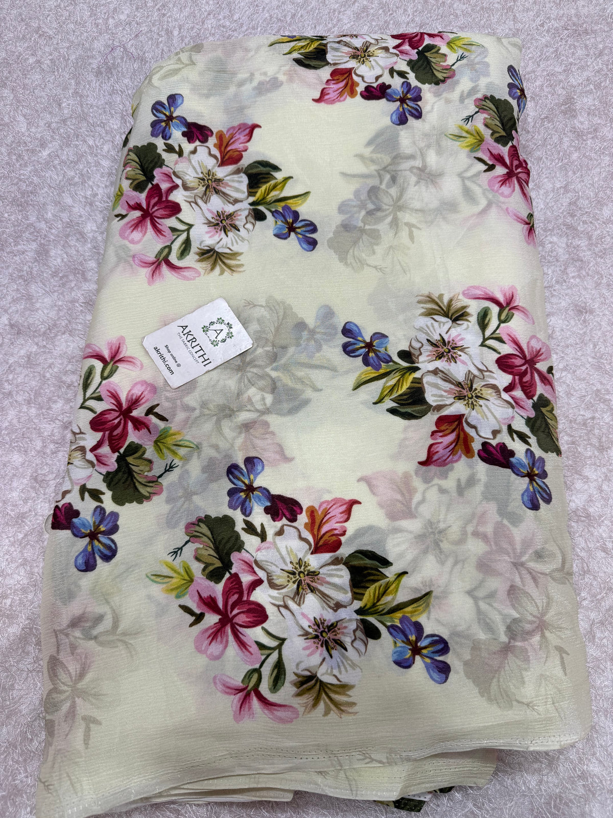 Digital floral printed pure chinon fabric