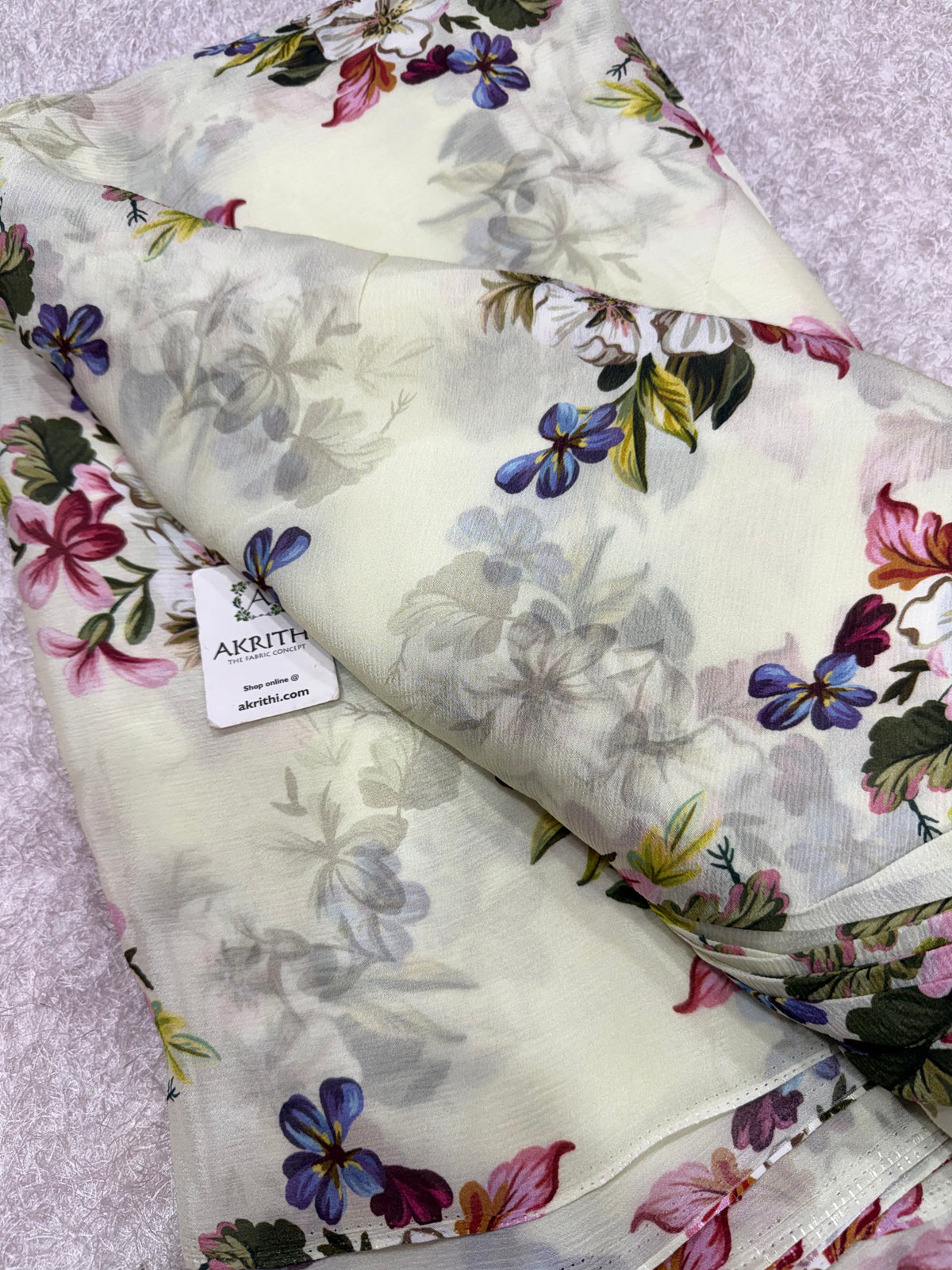 Digital floral printed pure chinon fabric