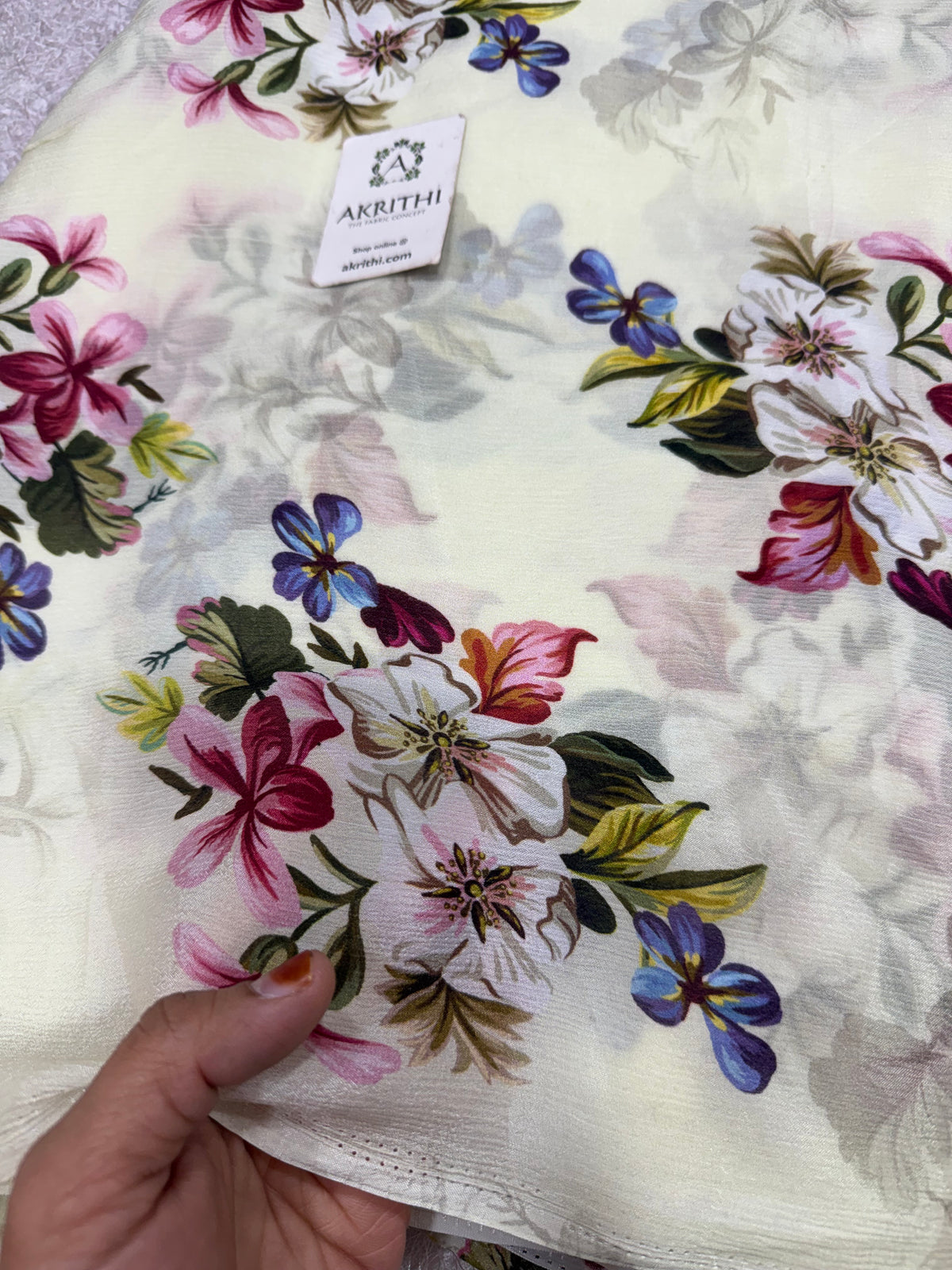 Digital floral printed pure chinon fabric