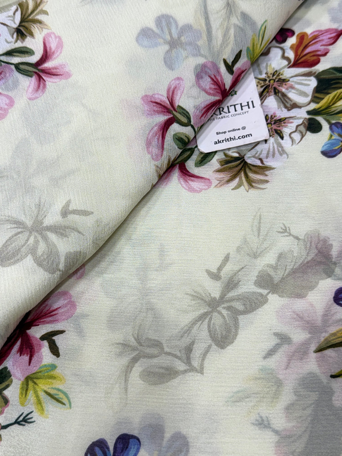 Digital floral printed pure chinon fabric
