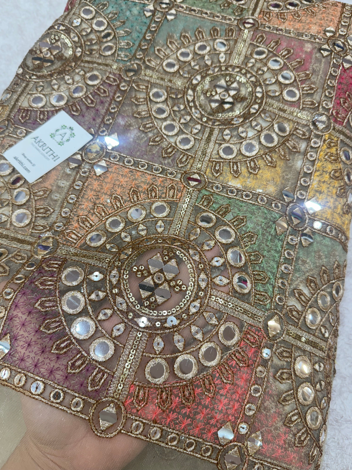 Mirror Embroidered soft net fabric
