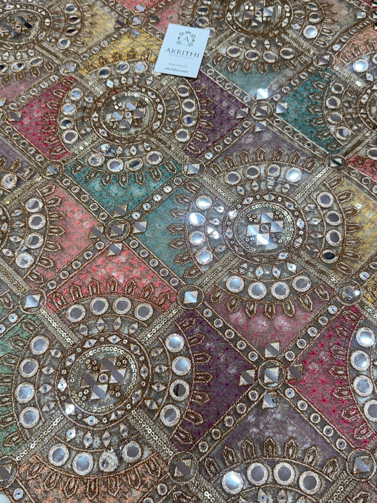 Mirror Embroidered soft net fabric